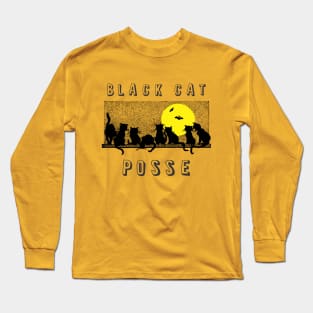 Halloween Black Cat Posse with Bats Long Sleeve T-Shirt